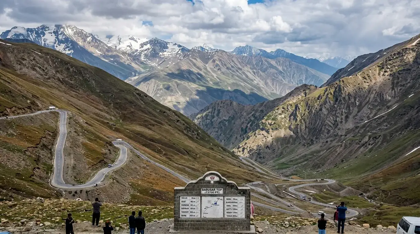 Winding road through the mountains at Babusar Pass in Northern Pakistan