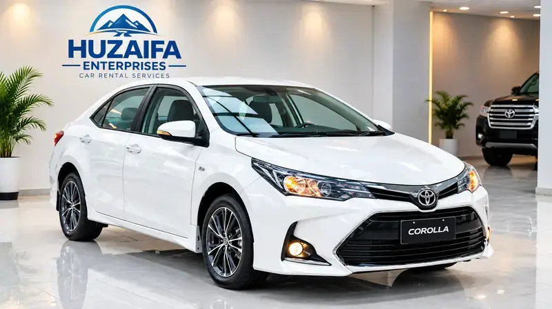 White Toyota Corolla sedan available for rent in Islamabad