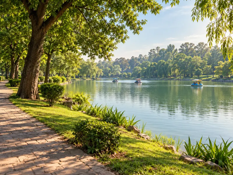 AI-generated illustration of a green lakeside public park inspired by Rawalpindi